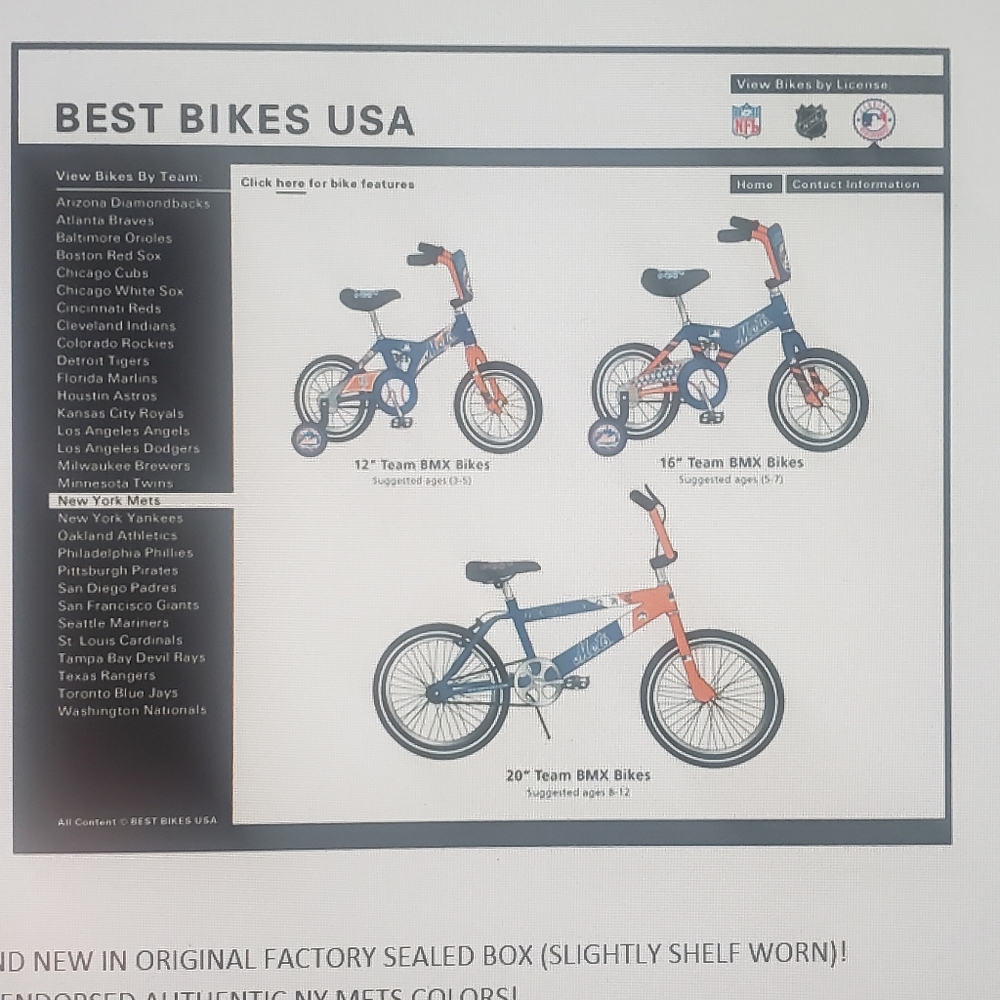 BEST BIKES 20” NEW YORK METS STEEL BMX FRAME BICYCLE